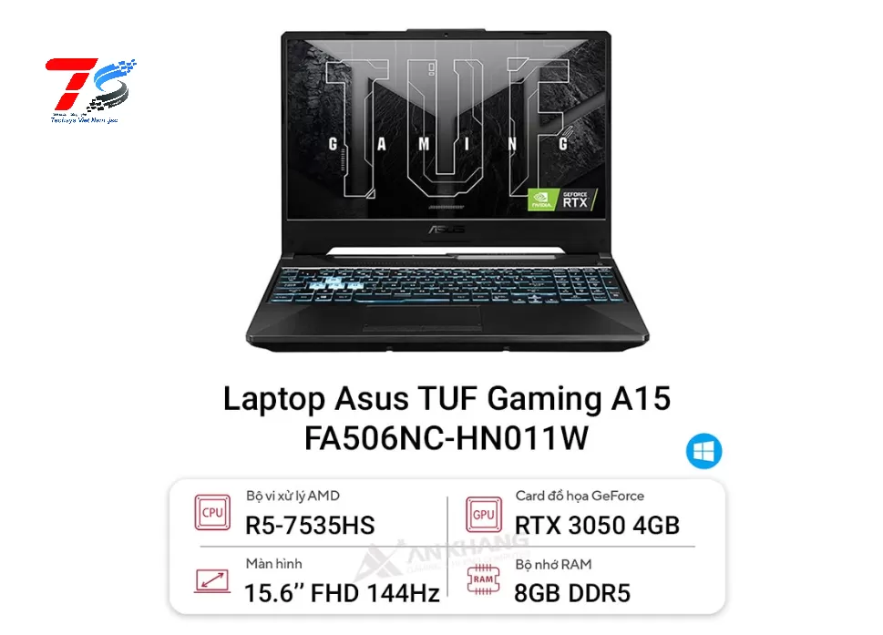 Laptop ASUS TUF Gaming A15 FA506NC-HN011W (AMD Ryzen 5 7535HS | 8GB | 512GB | RTX 3050 | 15.6 inch FHD 144Hz | W11H | Black)